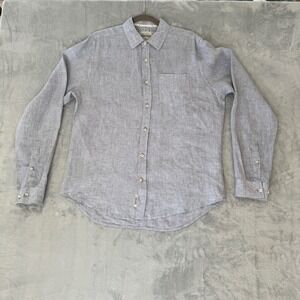 Heritage Collection Men's Linen Shirt L Light Blue Gray Long Sleeve Button Up